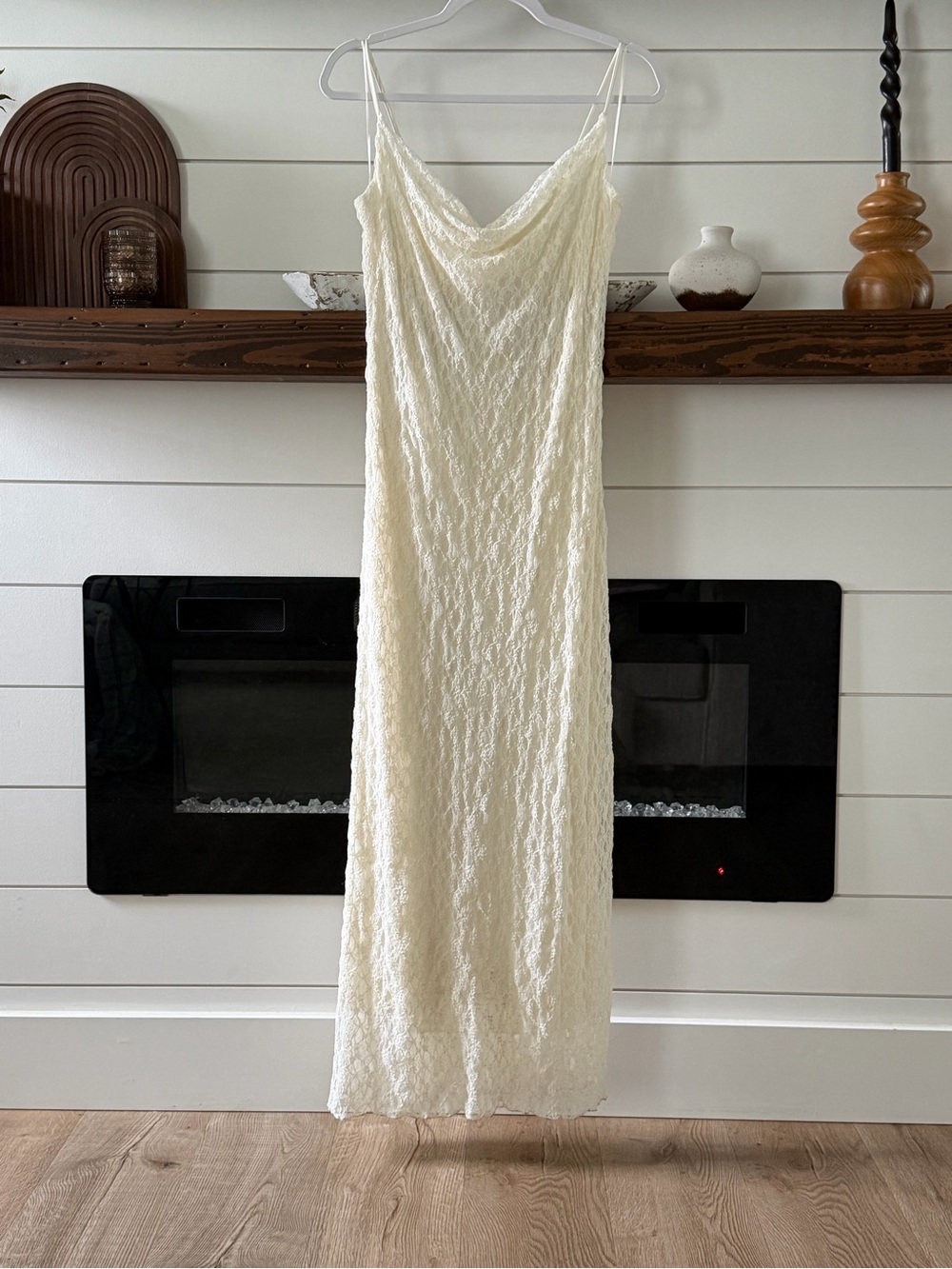 Altar'd State Ivory Lace Cowl Maxi Slip Dress